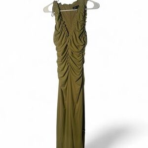 Zara Olive Green Ruched Maxi Dress